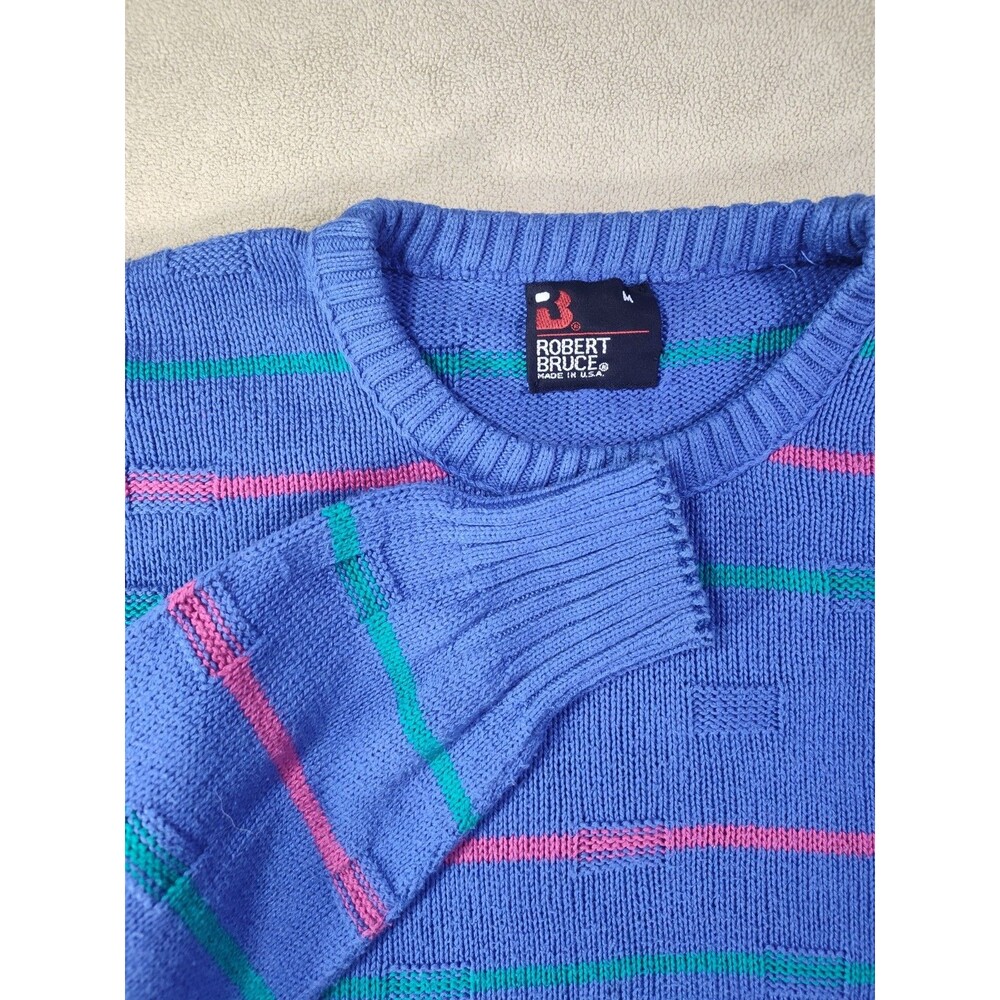Vintage 1980s Robert Bruce Sweater Sz Med Old Money Golf Brushed Cotton Retro
